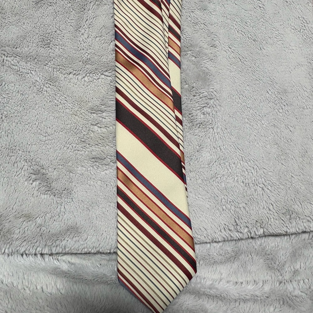 Cream and Brown Striped Silk Tie